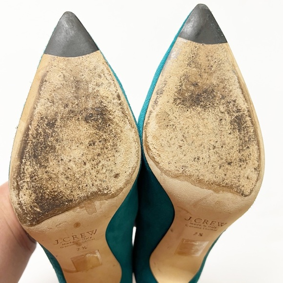 J Crew Womens Emerald Green Elise Suede Leather Pointed Toe Heels Size 7.5 - Picture 8 of 10